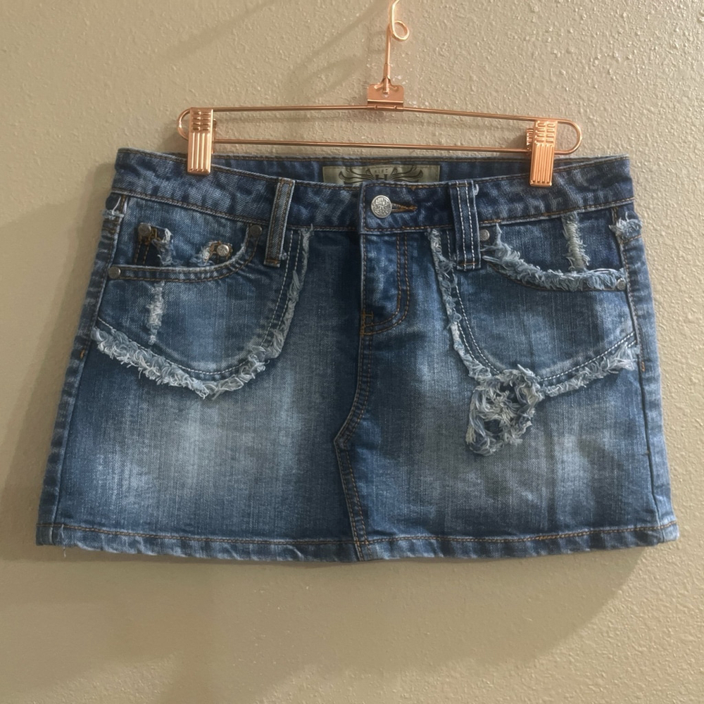 Y2K Hint Jeans Mini Skirt Denim Jean Grunge Small Biker Low Micro